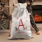 Personalised Initial Reindeer Christmas Sack with personalised text, view 2
