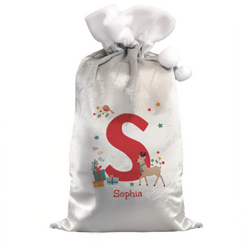 Personalised Initial Reindeer Christmas Sack with personalised text, view 3
