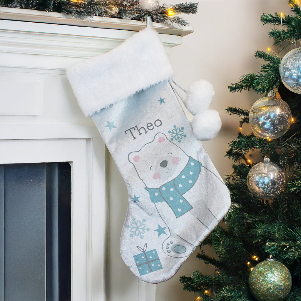 Personalised Polar Bear Christmas Stocking with personalised text, view 4