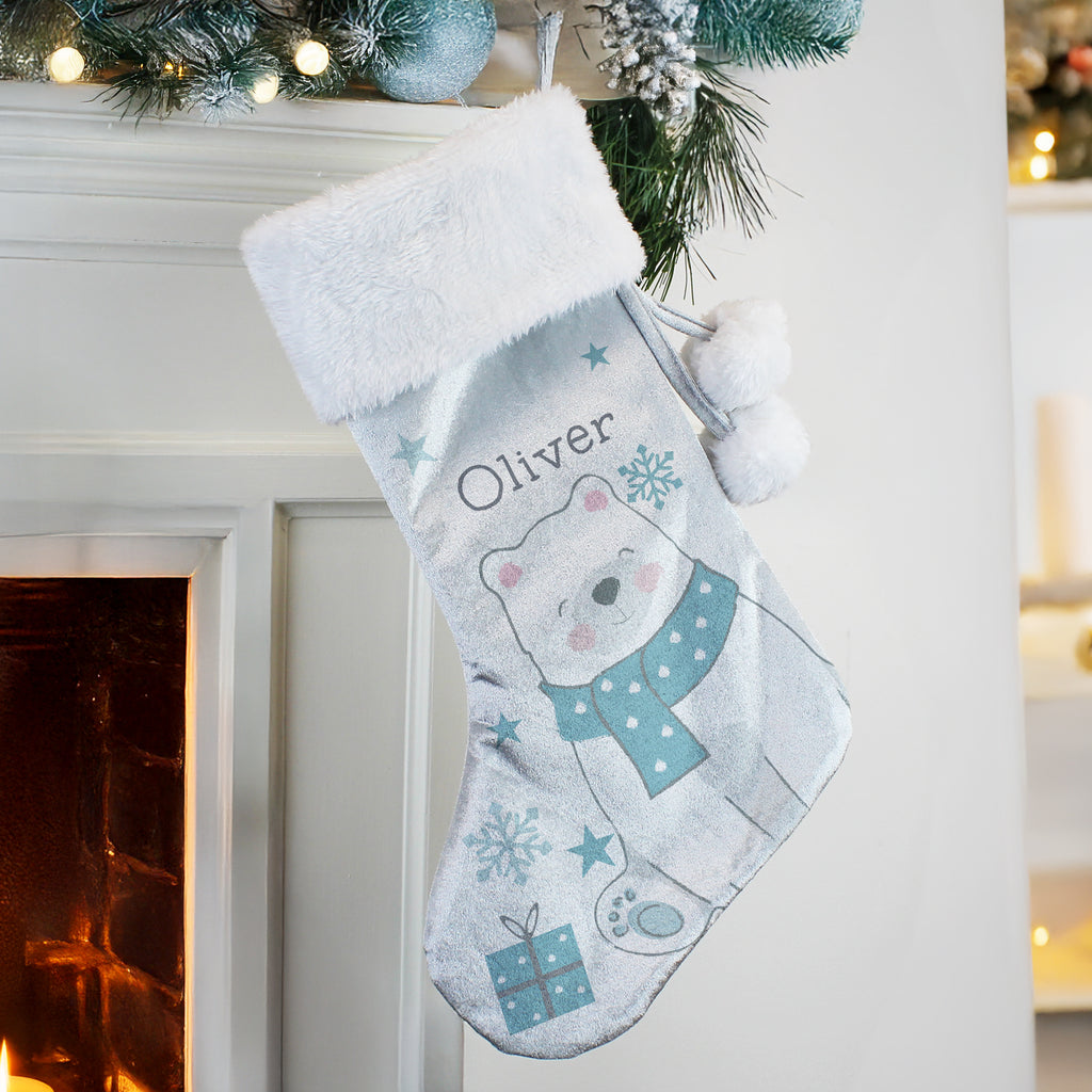 Personalised Polar Bear Christmas Stocking with personalised text, view 2