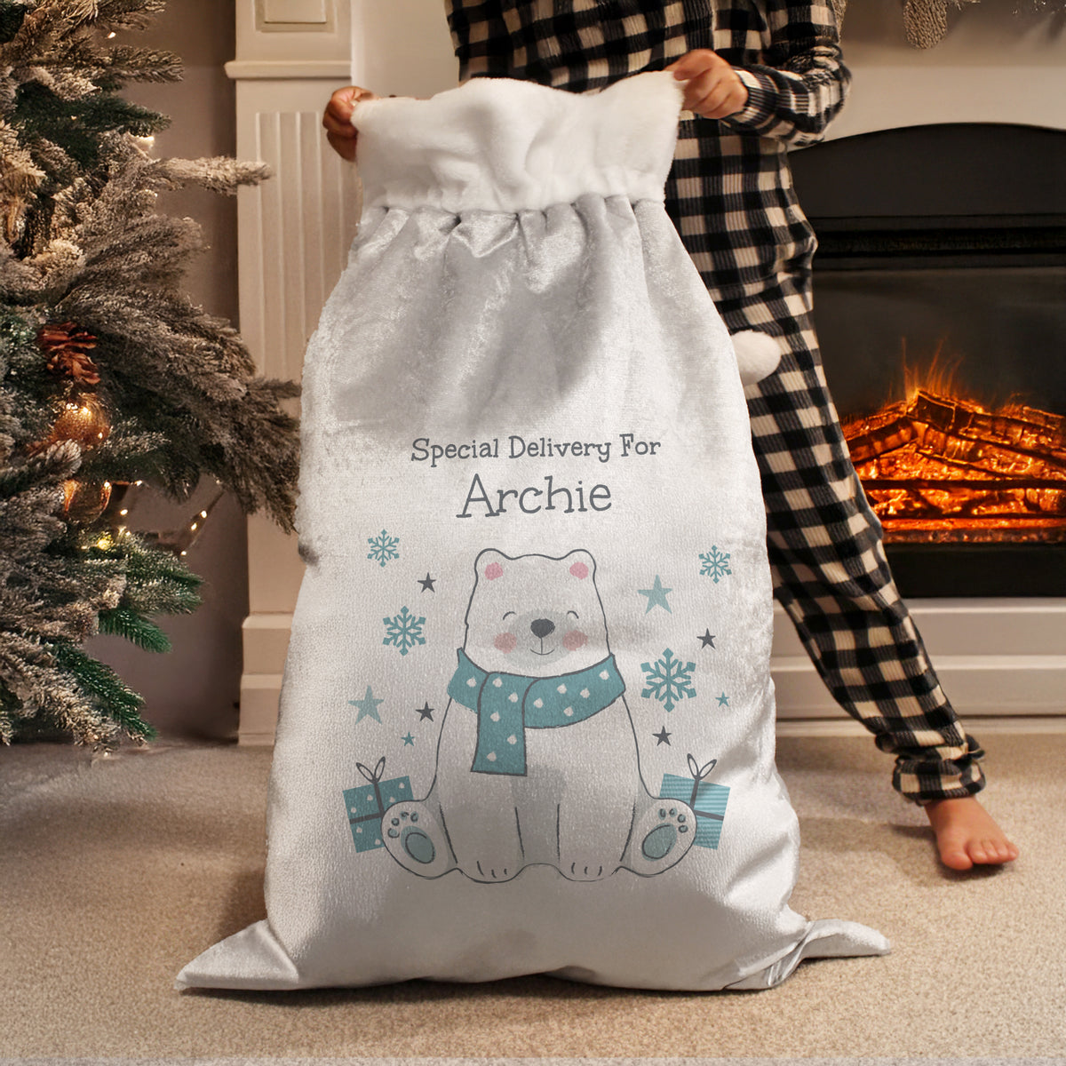 Personalised Polar Bear Special Delivery Christmas Sack with personalised text, view 2