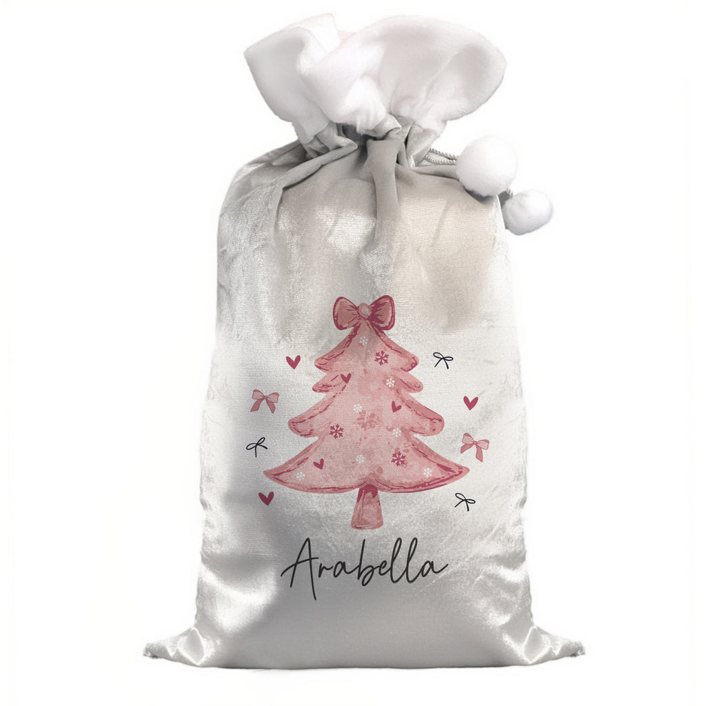 Personalised Pink Bow Christmas Tree Sack with personalised text, view 3