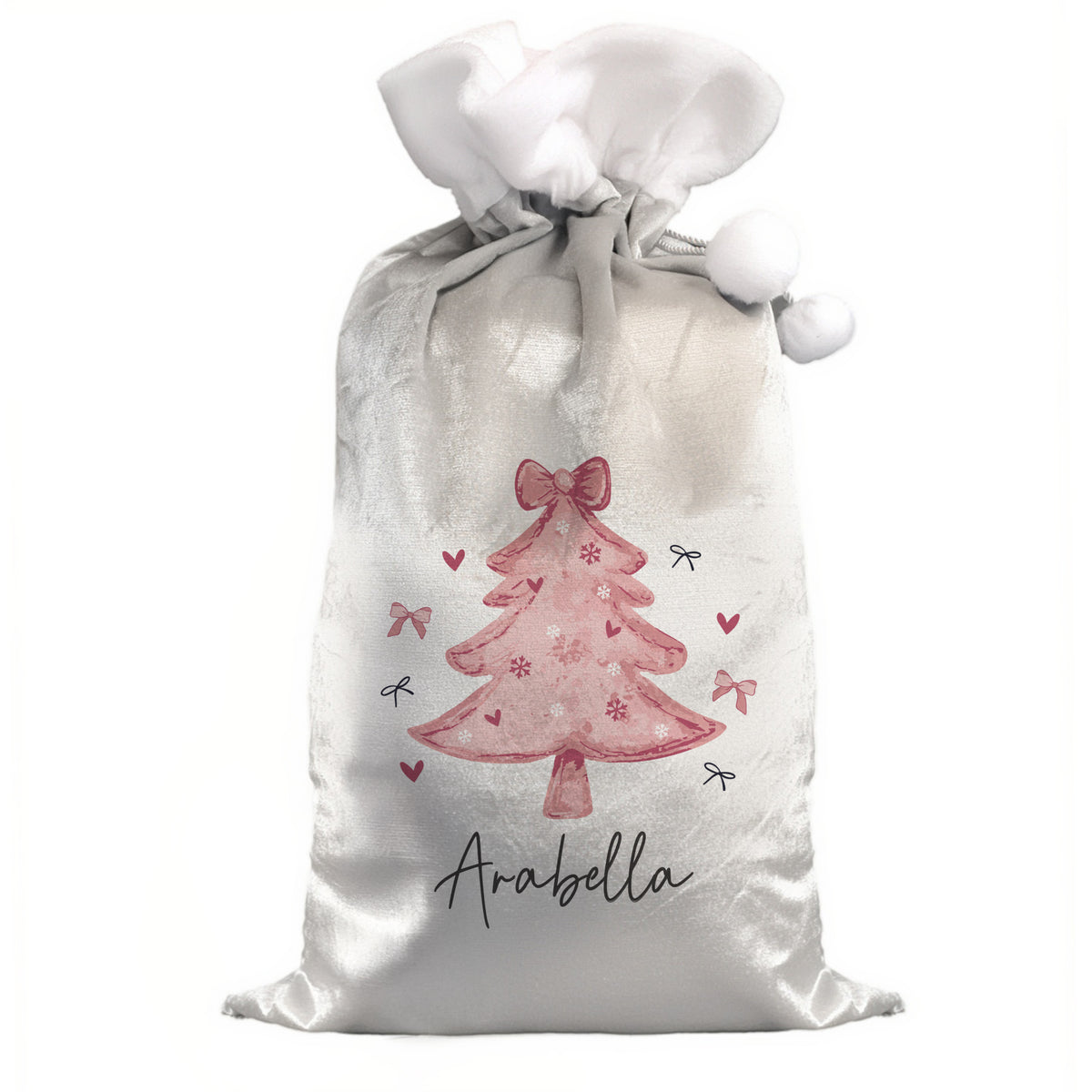 Personalised Pink Bow Christmas Tree Sack with personalised text, view 3