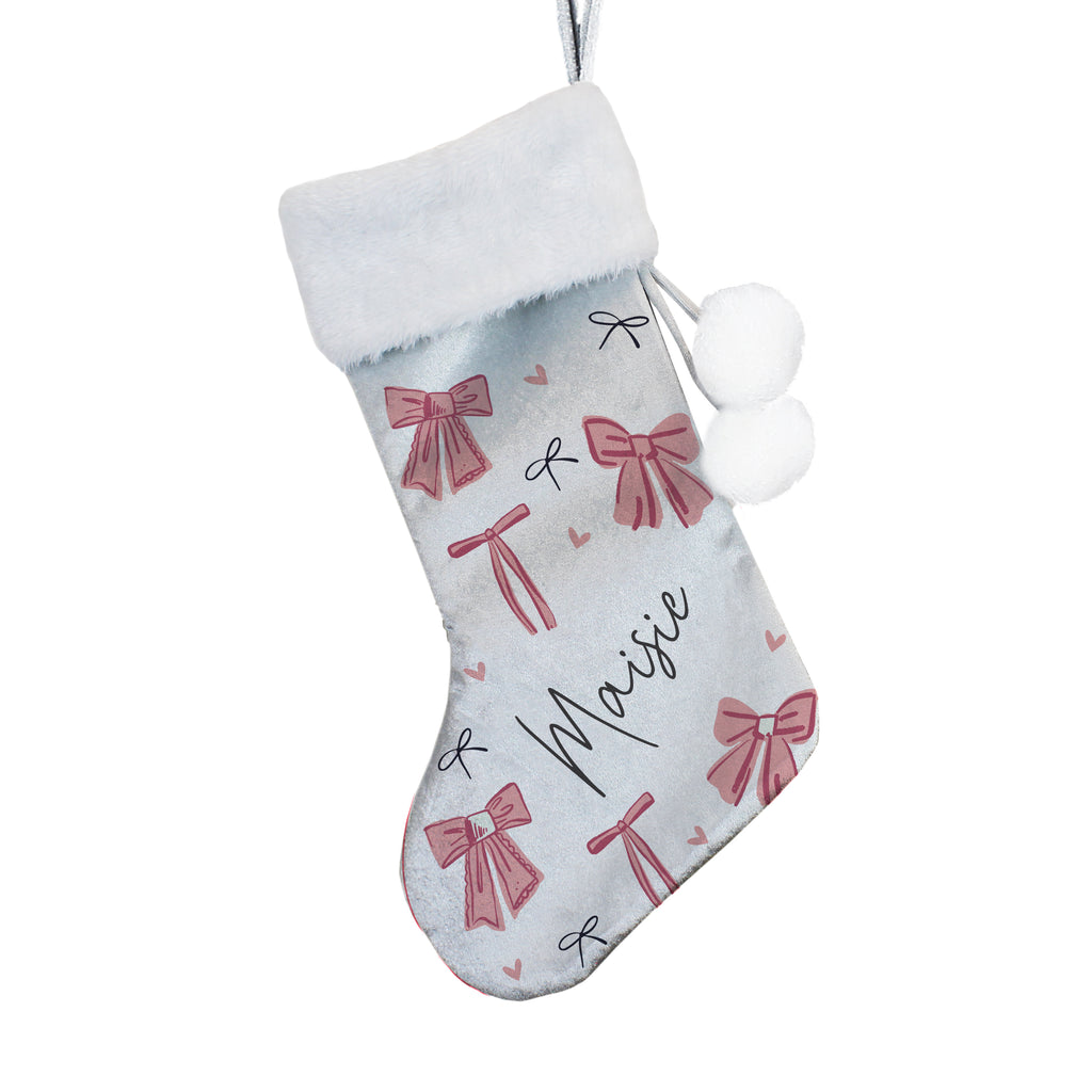 Personalised Pink Bow Christmas Stocking with personalised text, view 3