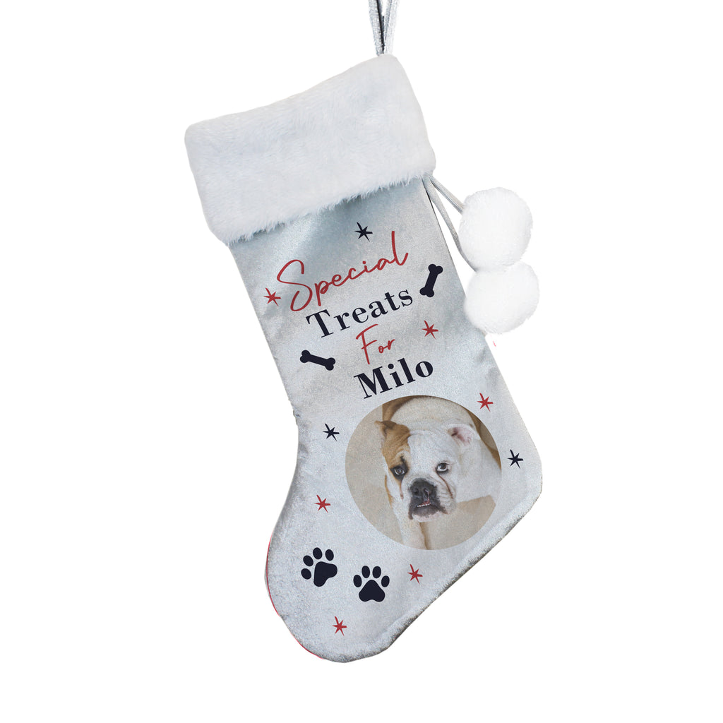 Personalised Dog Photo Christmas Stocking with personalised text, view 3