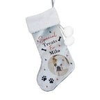 Personalised Dog Photo Christmas Stocking with personalised text, view 3