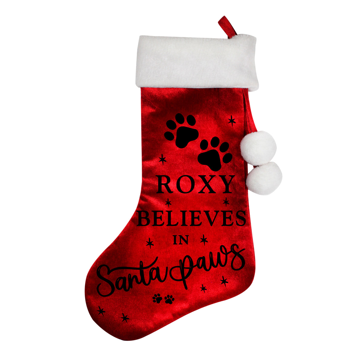 Personalised Santa Paws Pet Christmas Stocking with personalised text, view 3