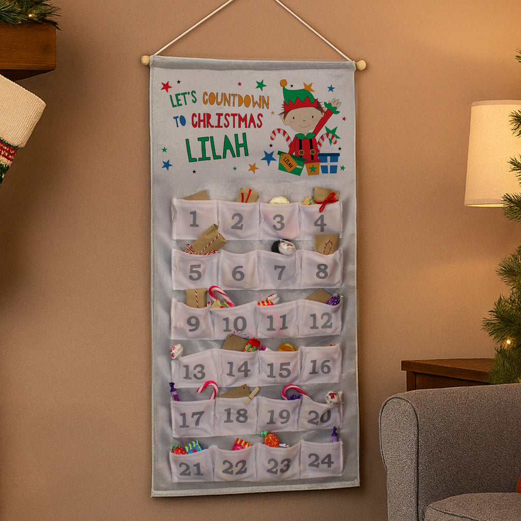 Personalised Christmas Elf Advent Calendar with personalised text, view 2