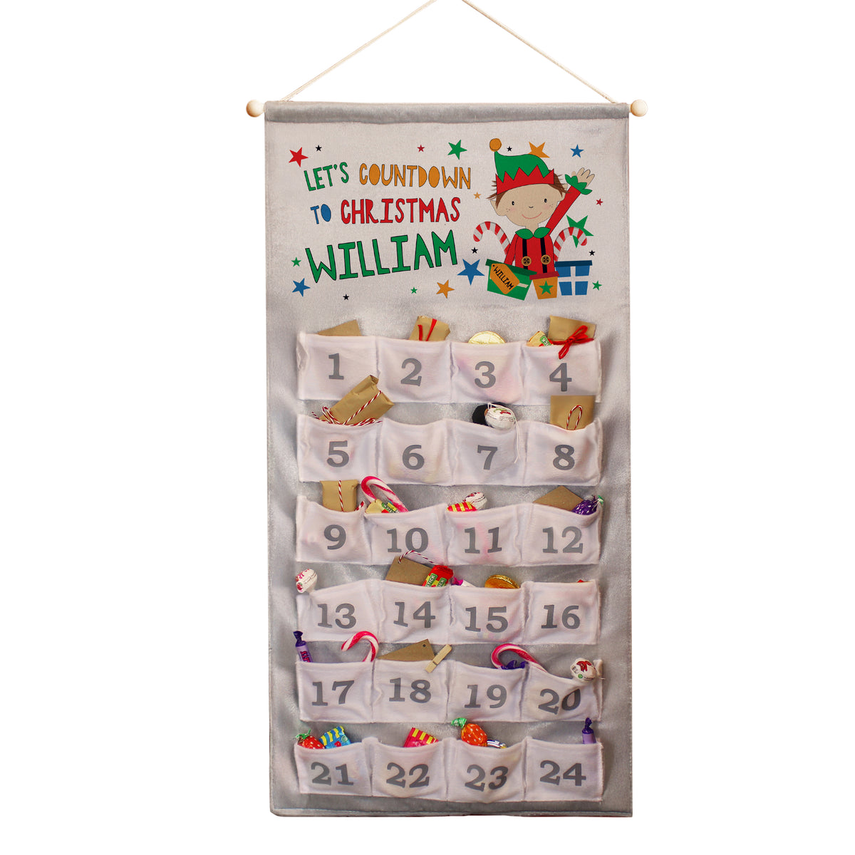 Personalised Christmas Elf Advent Calendar with personalised text, view 4