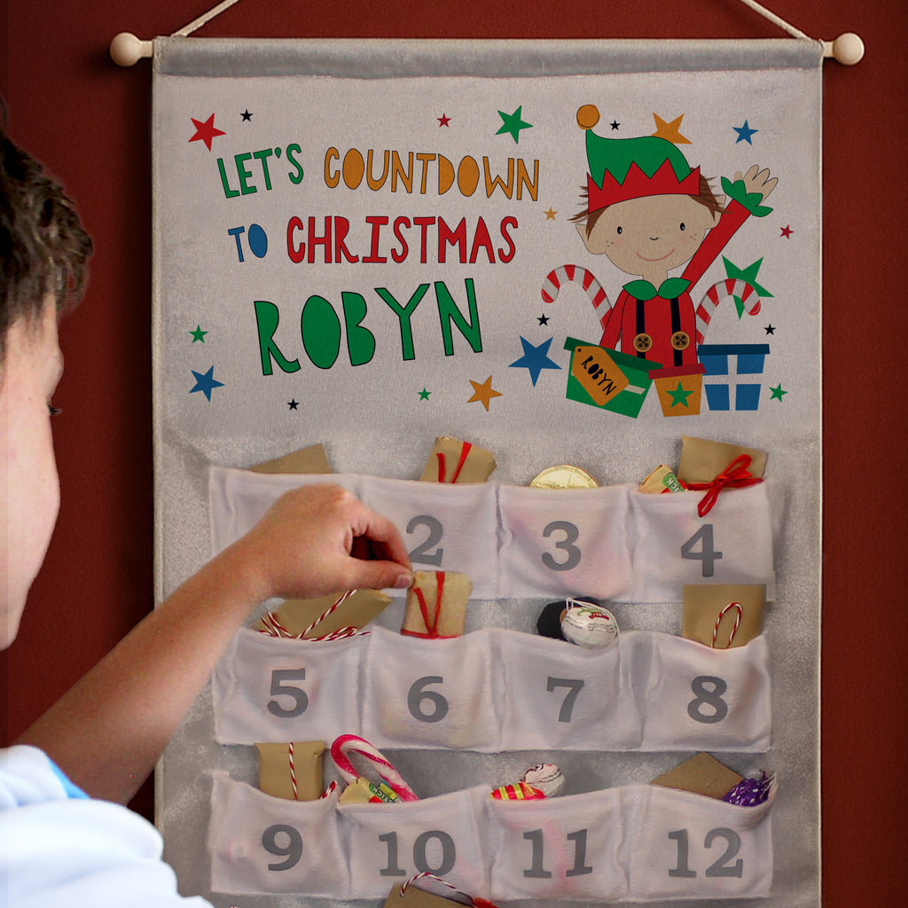 Personalised Christmas Elf Advent Calendar with personalised text, view 5