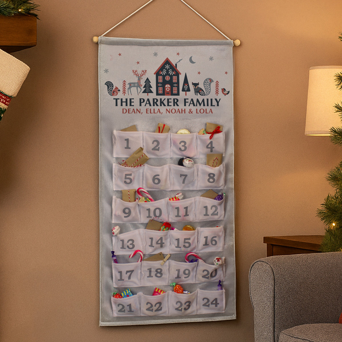 Personalised Christmas Home Advent Calendar with personalised text, view 2
