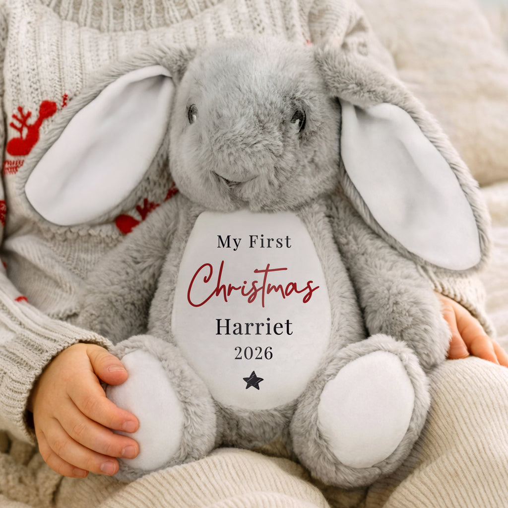 Personalised My First Christmas Bunny Soft Toy with personalised text, view 4