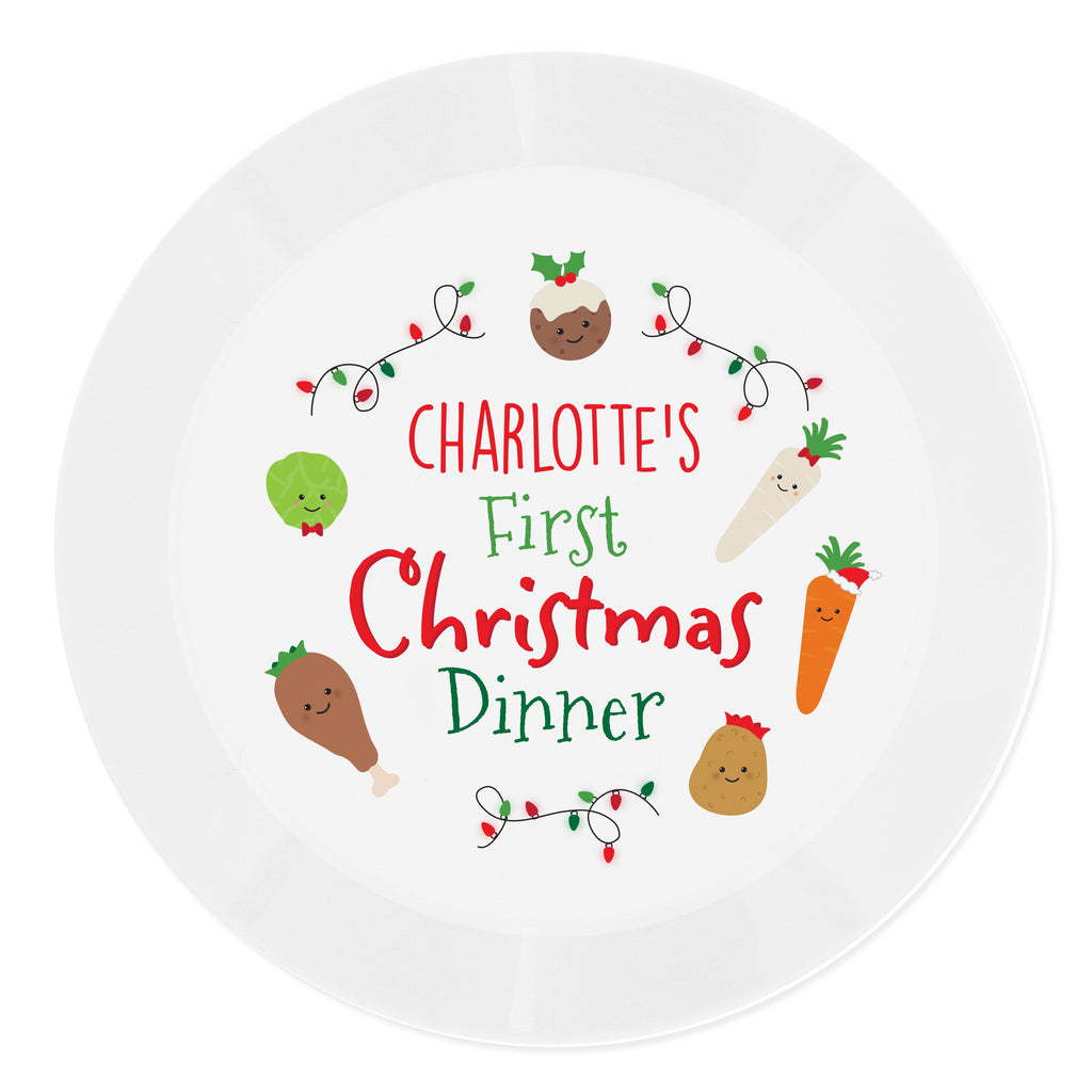 Personalised First Christmas Dinner plate on a festive table
