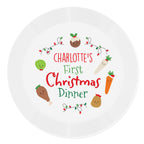 Personalised First Christmas Dinner plate on a festive table