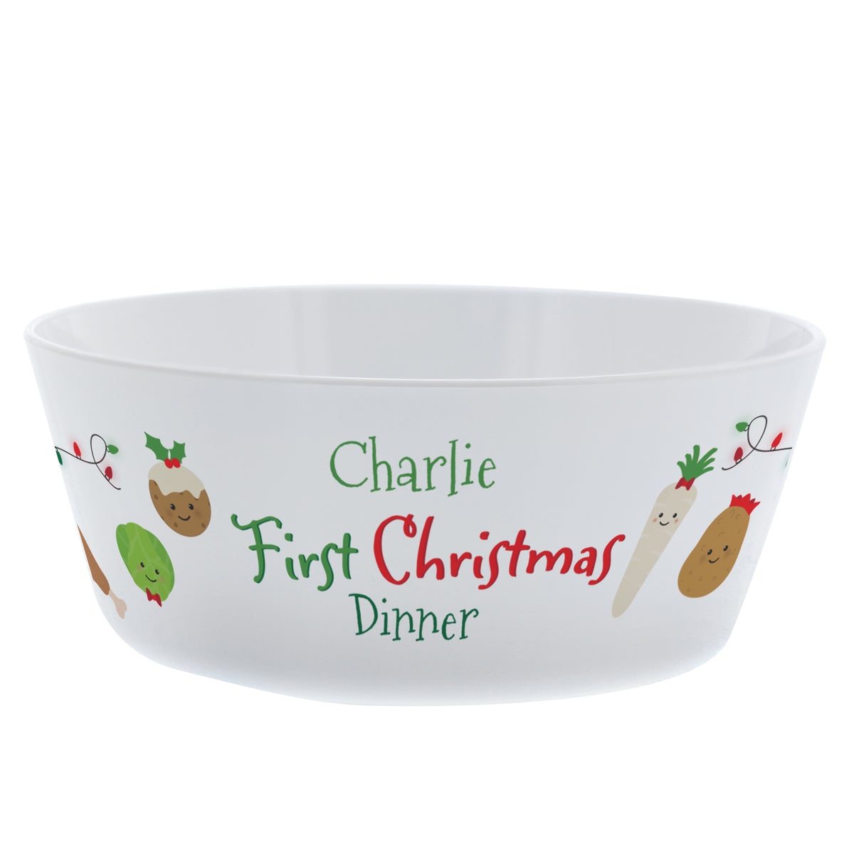 Personalised First Christmas Dinner Bowl with personalised text, view 3