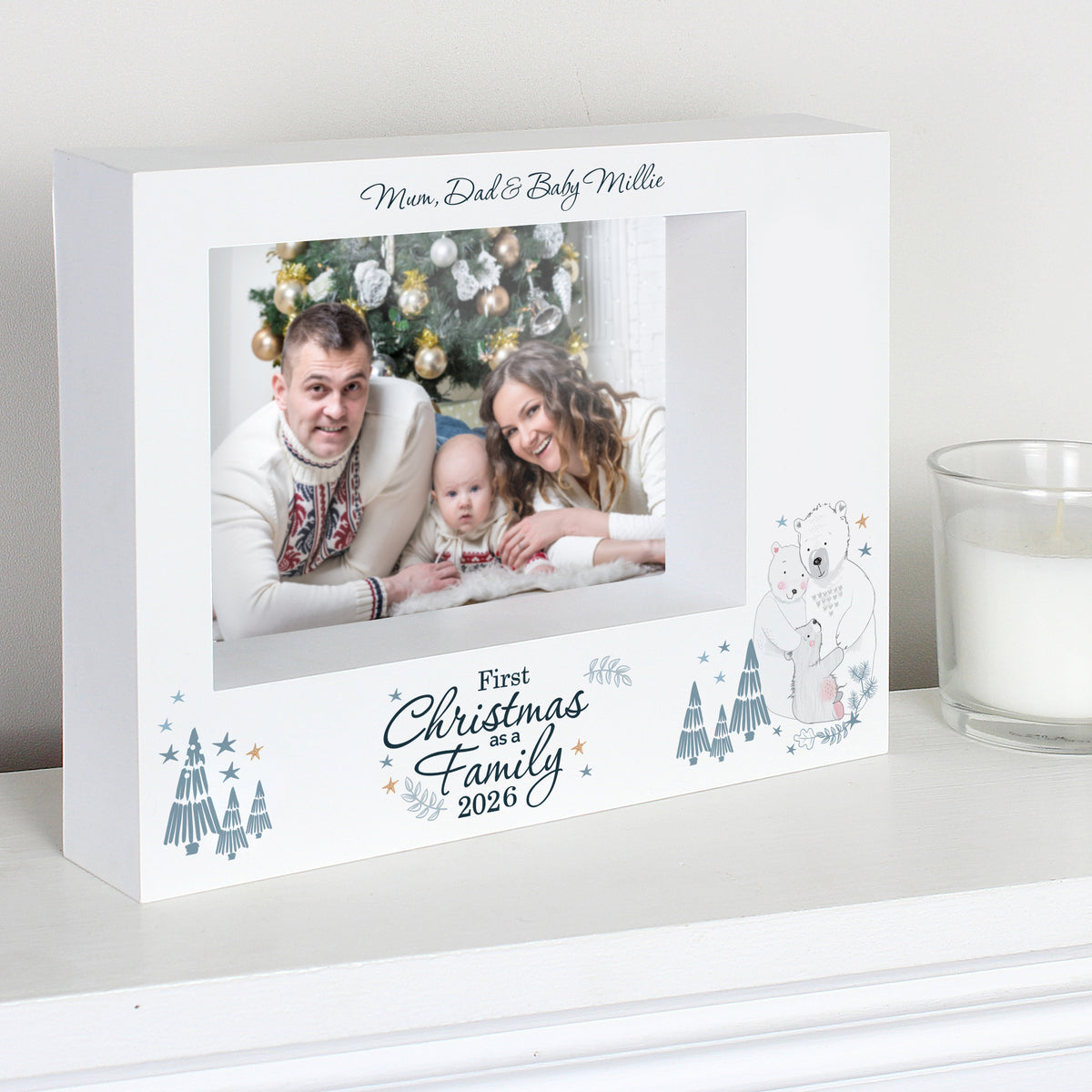 Personalised First Christmas as a Family Polar Bear Photo Frame with personalised text, view 4