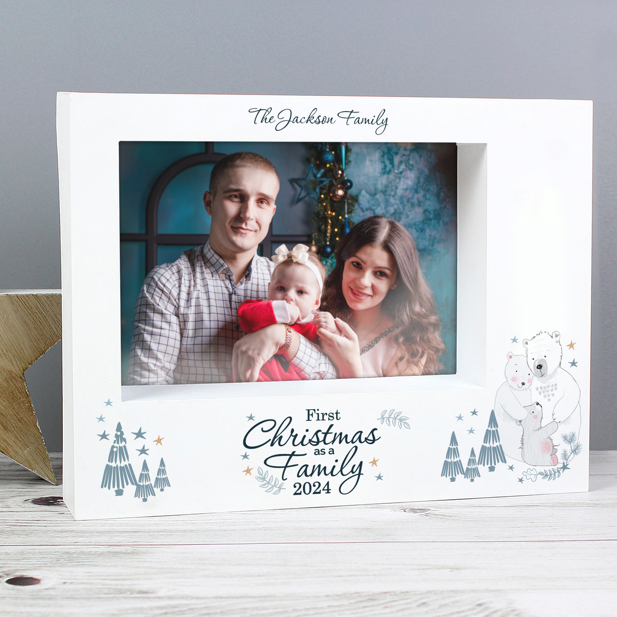 Personalised First Christmas as a Family Polar Bear Photo Frame with personalised text, view 2