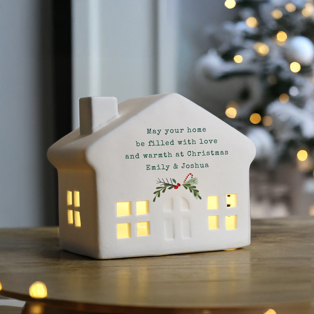 Personalised Christmas Ceramic LED House with personalised text, view 6