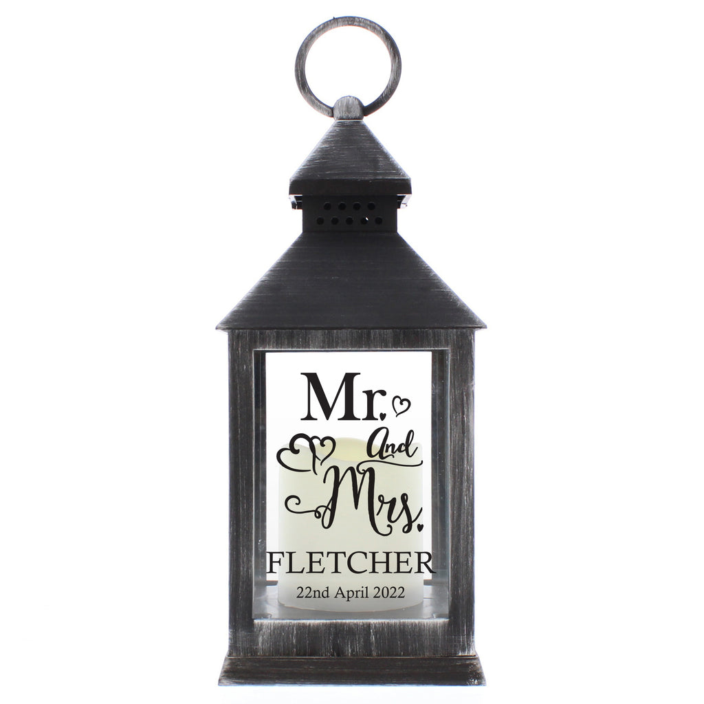 Personalised Mr & Mrs Rustic Black LED Lantern with personalised text, view 3