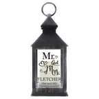 Personalised Mr & Mrs Rustic Black LED Lantern with personalised text, view 3
