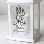 Personalised Mr & Mrs White LED Lantern with personalised text, view 3