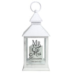 Personalised Mr & Mrs White LED Lantern with personalised text, view 4