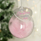 Personalised My First Christmas Pink Feather Bauble with personalised text, view 4