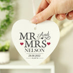 Personalised Mr & Mrs Wooden Heart Decoration with personalised text, view 3