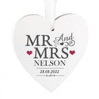 Personalised Mr & Mrs Wooden Heart Decoration with personalised text, view 2