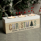 Personalised Christmas Tree Triple Tea Light Box with personalised text, view 4