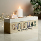 Personalised Christmas Tree Triple Tea Light Box with personalised text, view 2