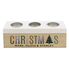 Personalised Christmas Tree Triple Tea Light Box with personalised text, view 3