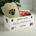 Personalised Santa Paws White Wooden Christmas Crate with personalised text, view 2