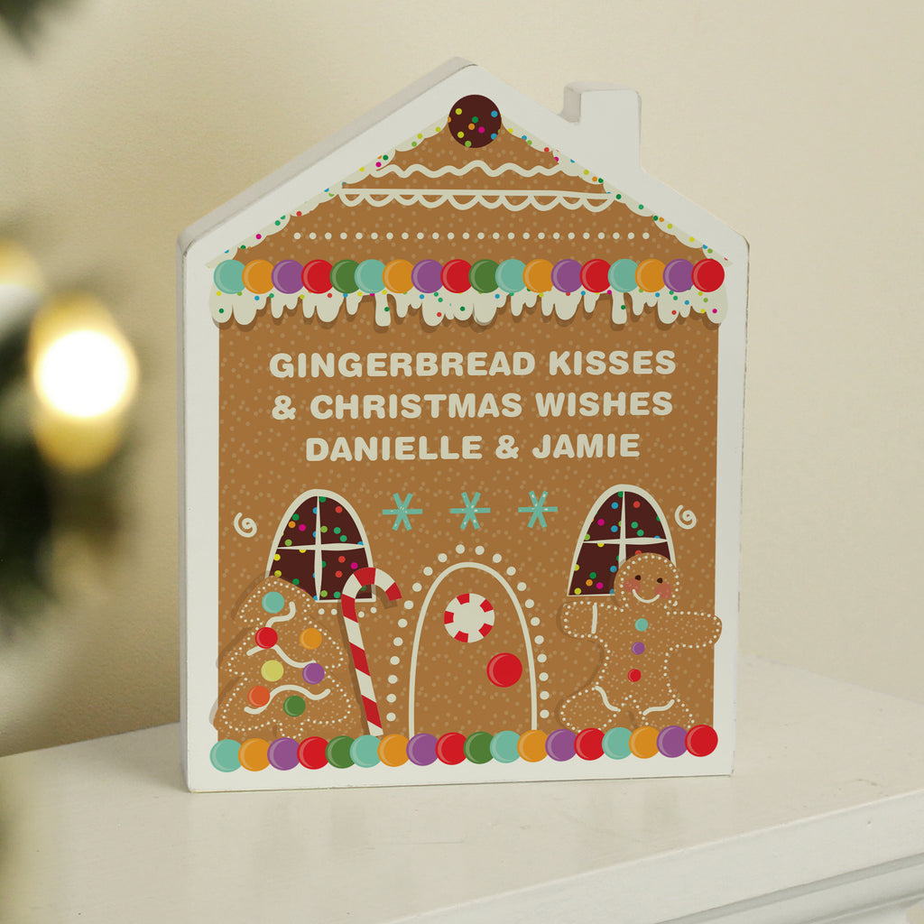 Personalised Gingerbread House Wooden Christmas Ornament with personalised text, view 2
