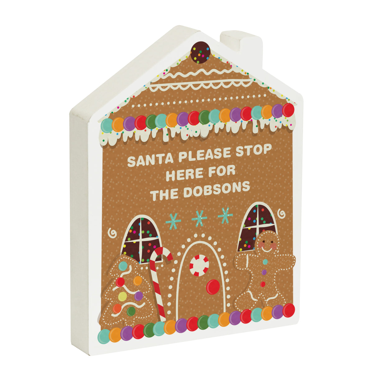 Personalised Gingerbread House Wooden Christmas Ornament with personalised text, view 3