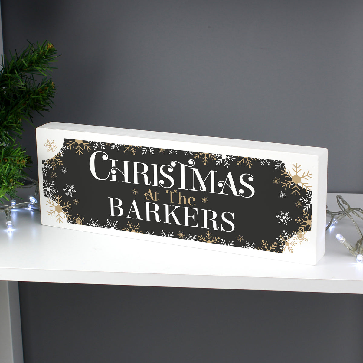 Personalised Christmas at the Family Wooden Mantel Block with personalised text, view 5