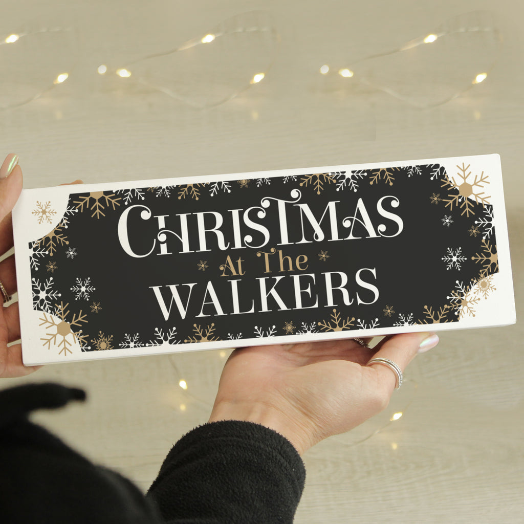 Personalised Christmas at the Family Wooden Mantel Block with personalised text, view 2