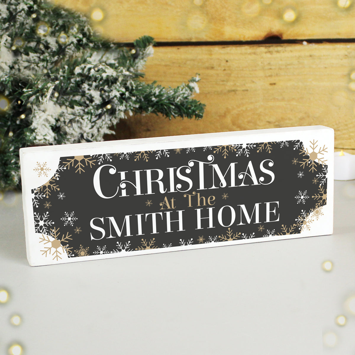 Personalised Christmas at the Family Wooden Mantel Block with personalised text, view 3