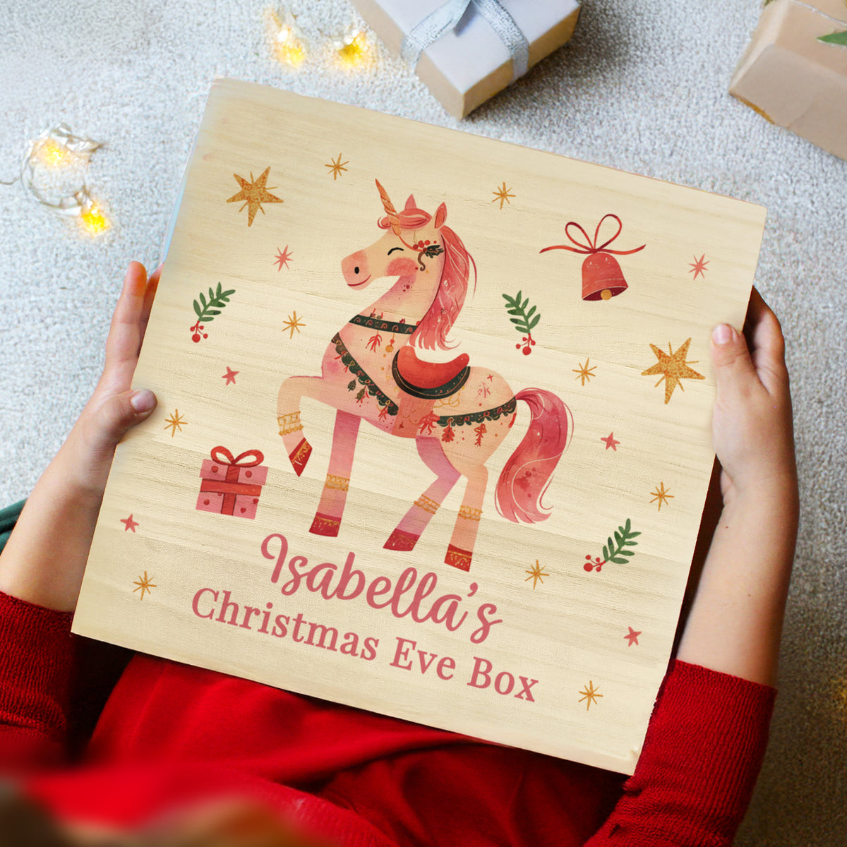 Personalised Pink Unicorn Christmas Eve Box with personalised text, view 3