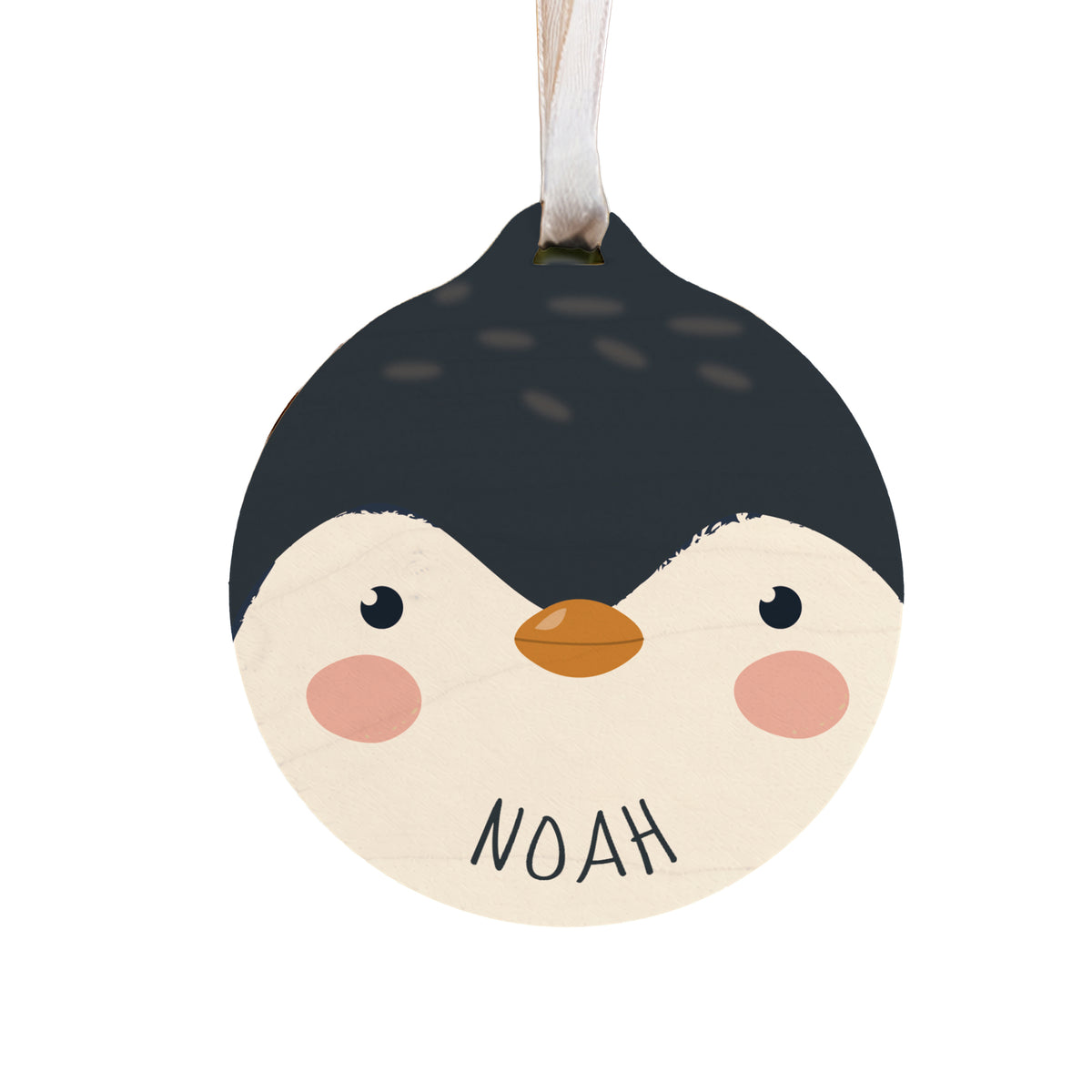 Personalised Penguin Wooden Bauble with personalised text, view 3