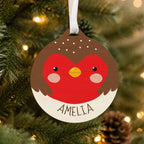Personalised Robin Wooden Bauble with personalised text, view 4