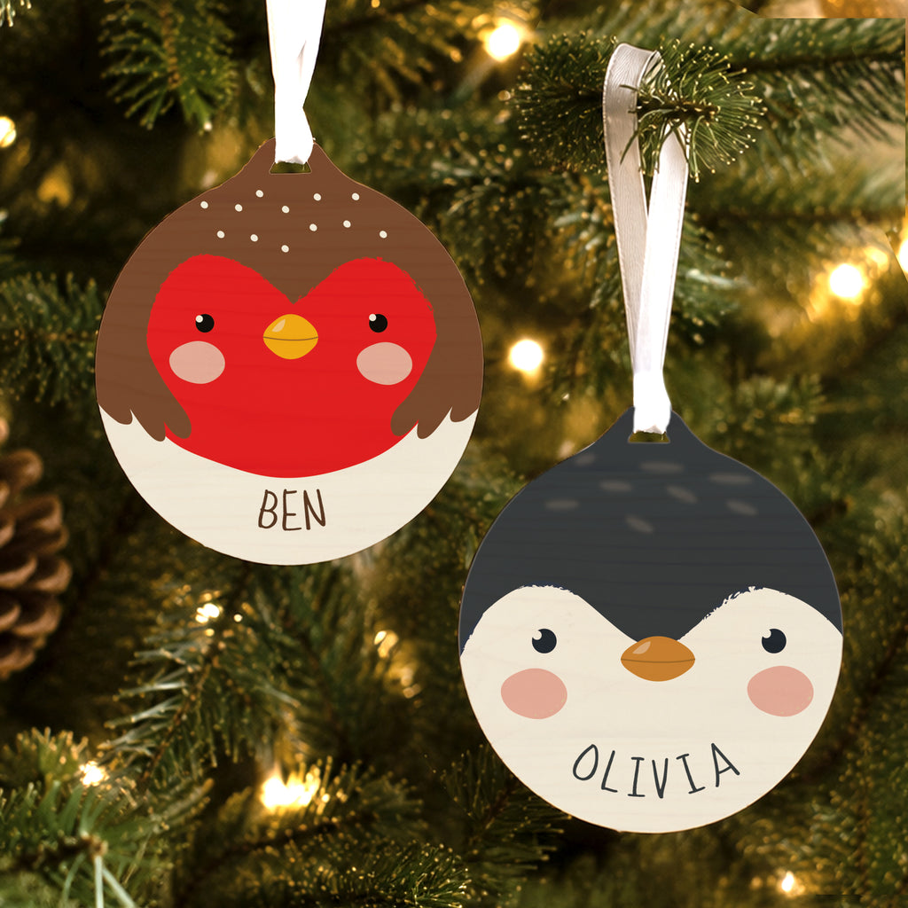 Personalised Robin Wooden Bauble with personalised text, view 2
