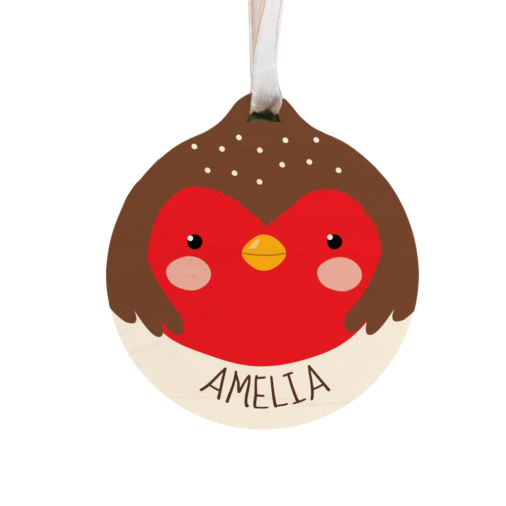 Personalised Robin Wooden Bauble with personalised text, view 3