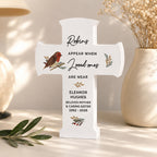Personalised Robin Memorial Wooden Cross with personalised text, view 2