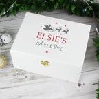 Personalised White Wooden Santa Sleigh Christmas Eve Box with personalised text, view 2