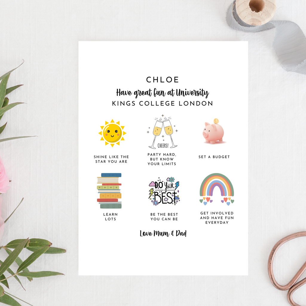 Personalised Back to University card with name and message, perfect for students starting Uni.