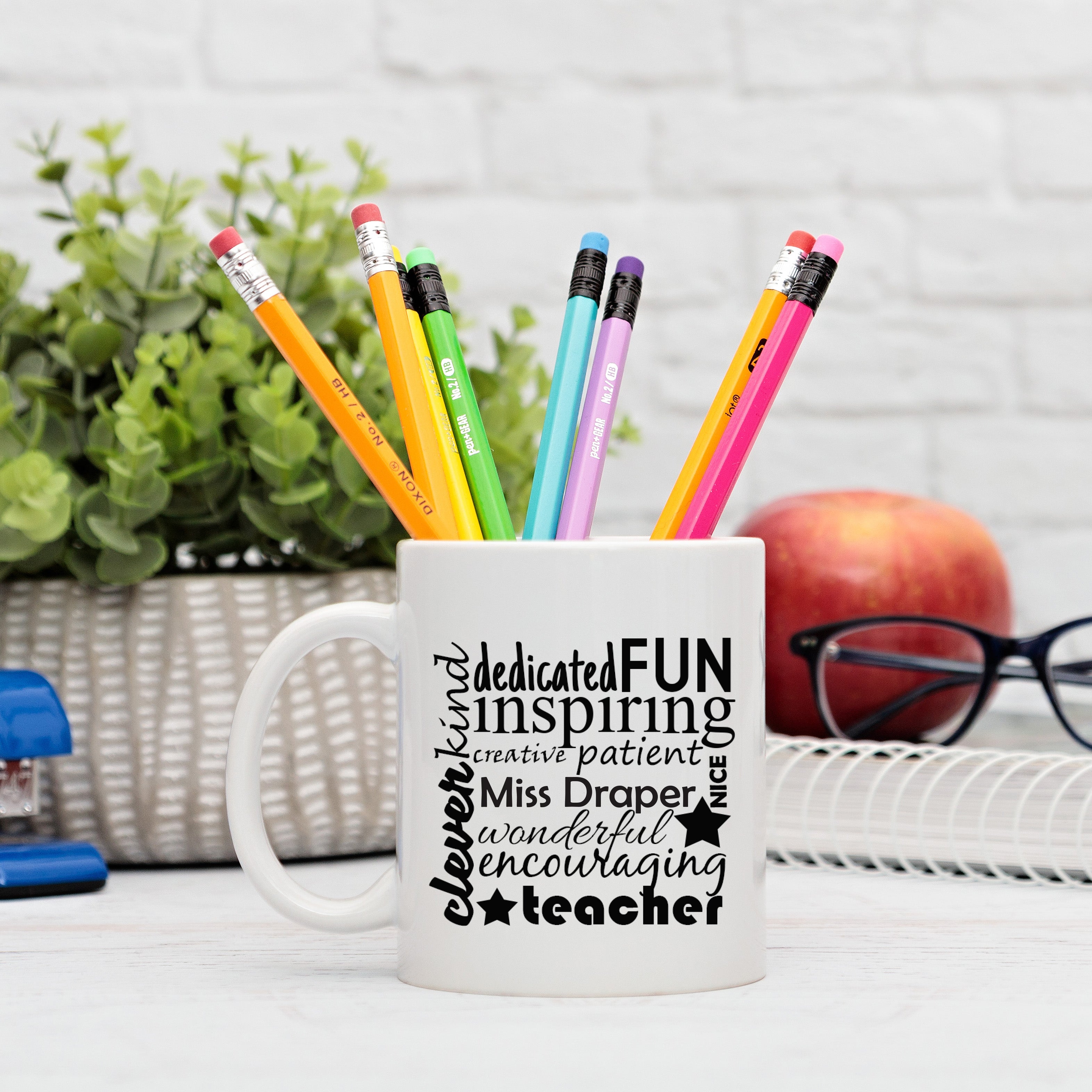 Personalised thank you teacher mug with typography design