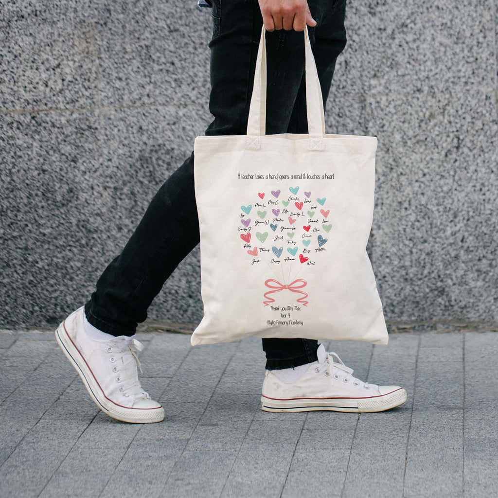 Personalised thank you teacher tote bag with hearts