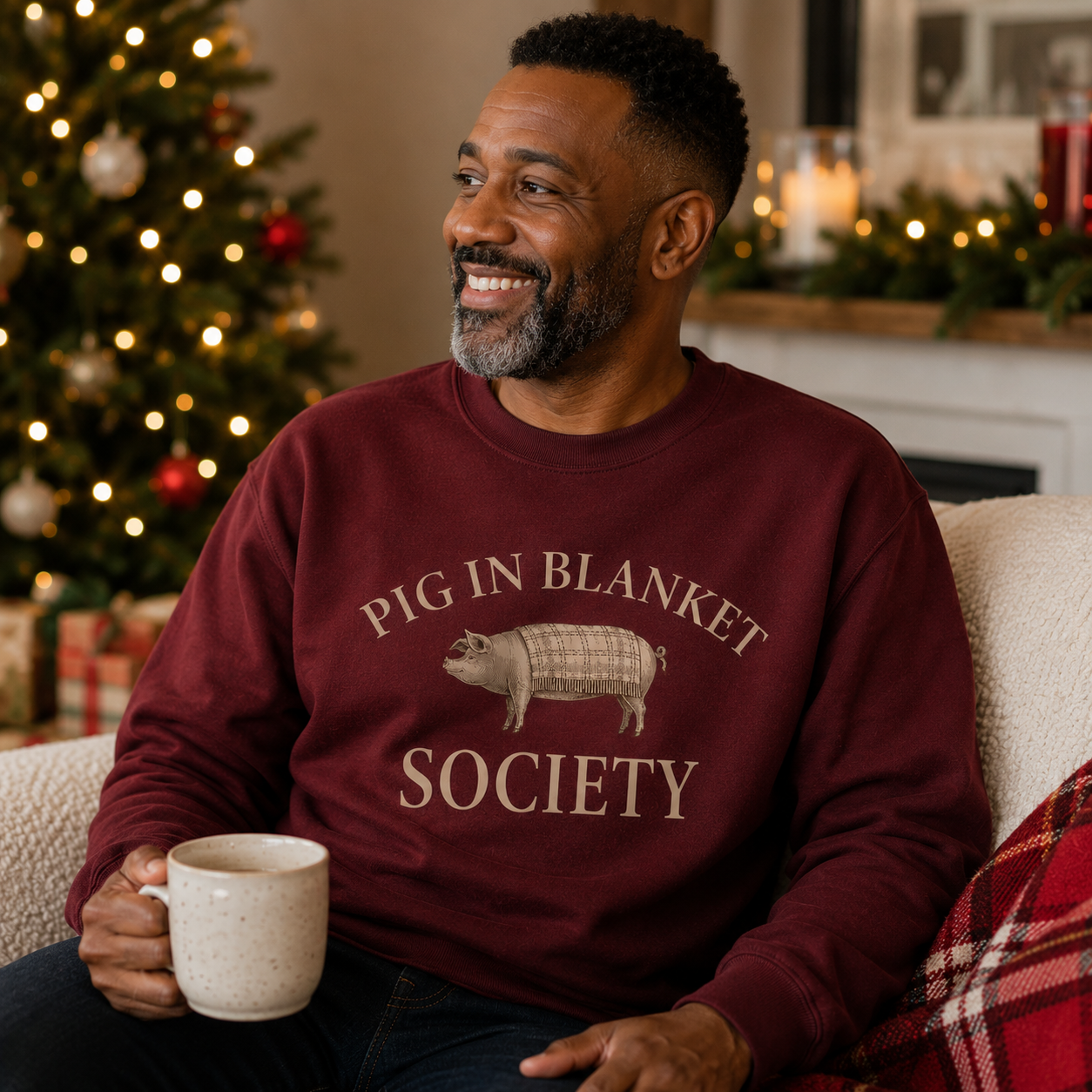 Pig In Blanket Society Novelty Christmas Jumper, Burgundy