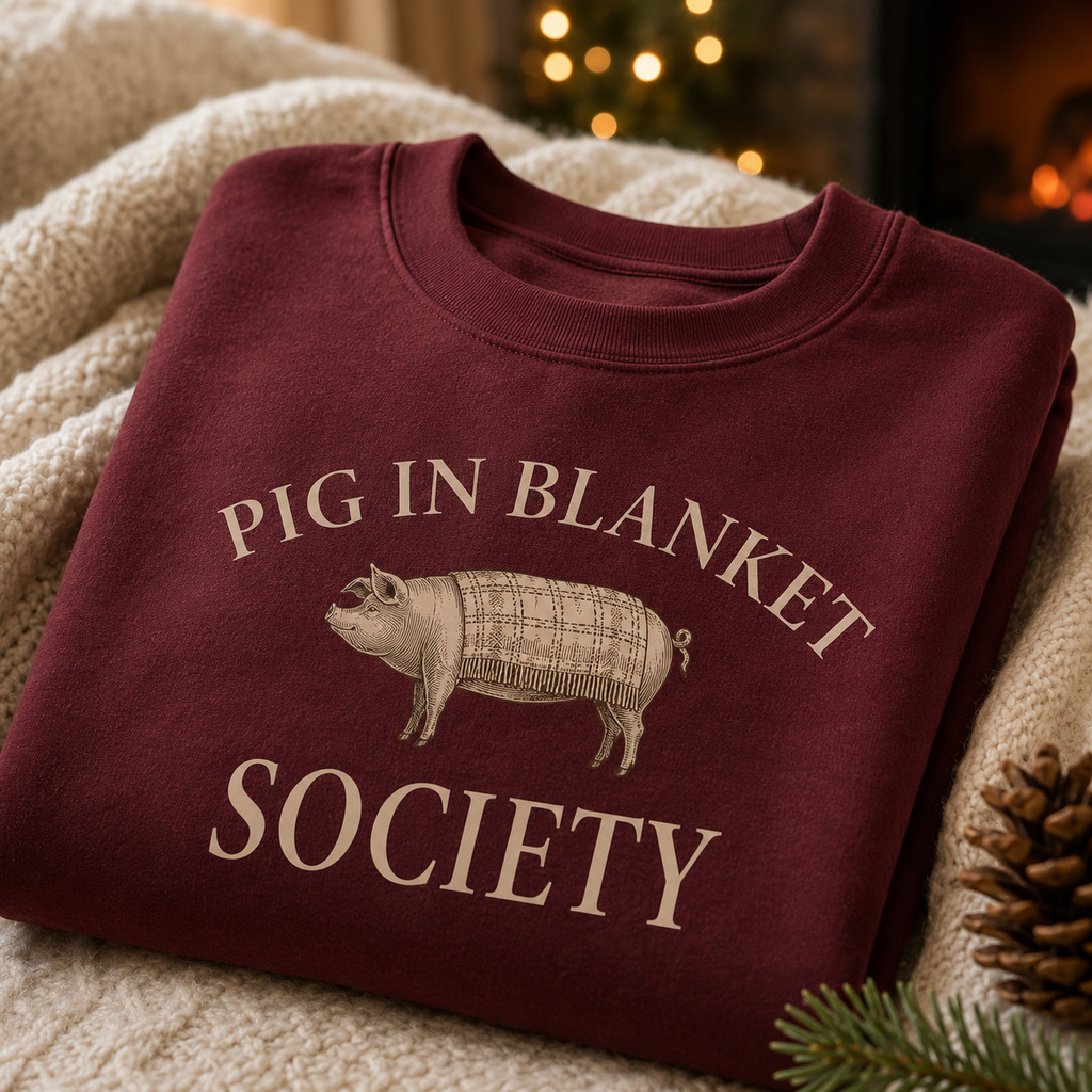 Pig In Blanket Society Novelty Christmas Jumper, Burgundy
